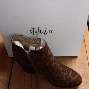 Style & Co. Leopard Print Ankle Booties - Brown